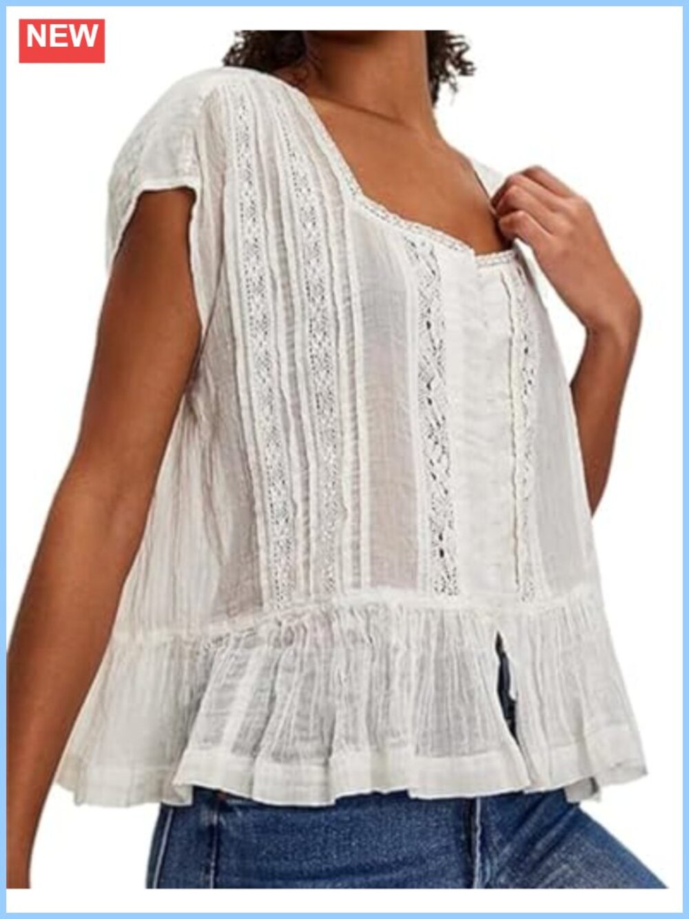 Women's Pleated Crop Tank Top Lace Tie Front Sleeveless Semi Sheer Blouse